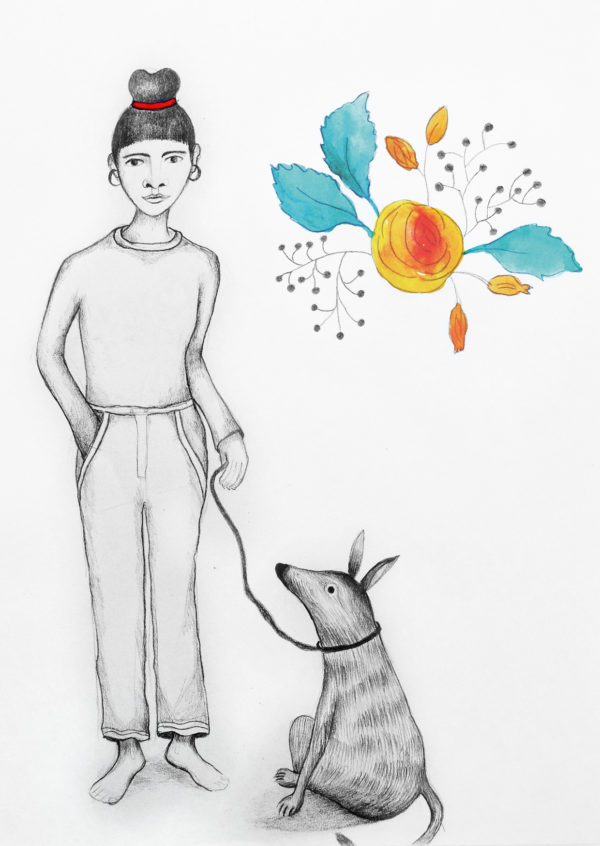 Frau und Hund - Faltkarte